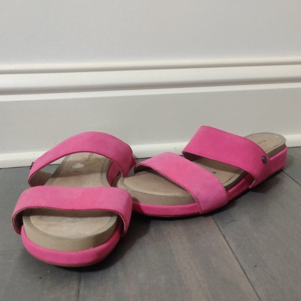 Hush puppies leather flatform Barbie pink slide sandals - Picture 4 of 7